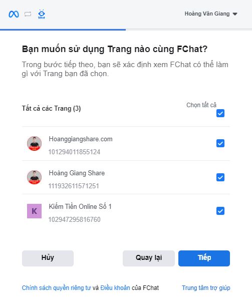 kết nối fanpage facebook với chatbot fchat