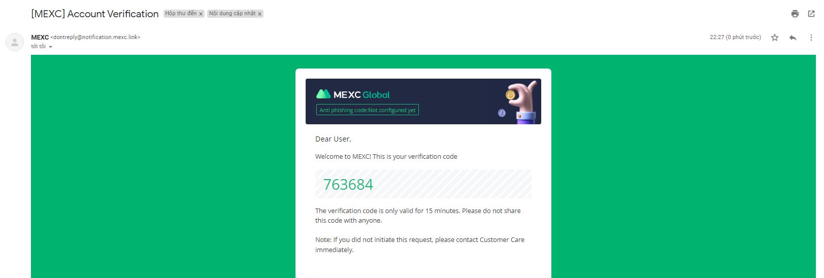 mã xác minh email đăng ký tạo tài khoản sàn mexc global
