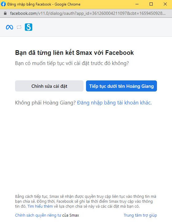 kết nối smaxbot với facebook cá nhân